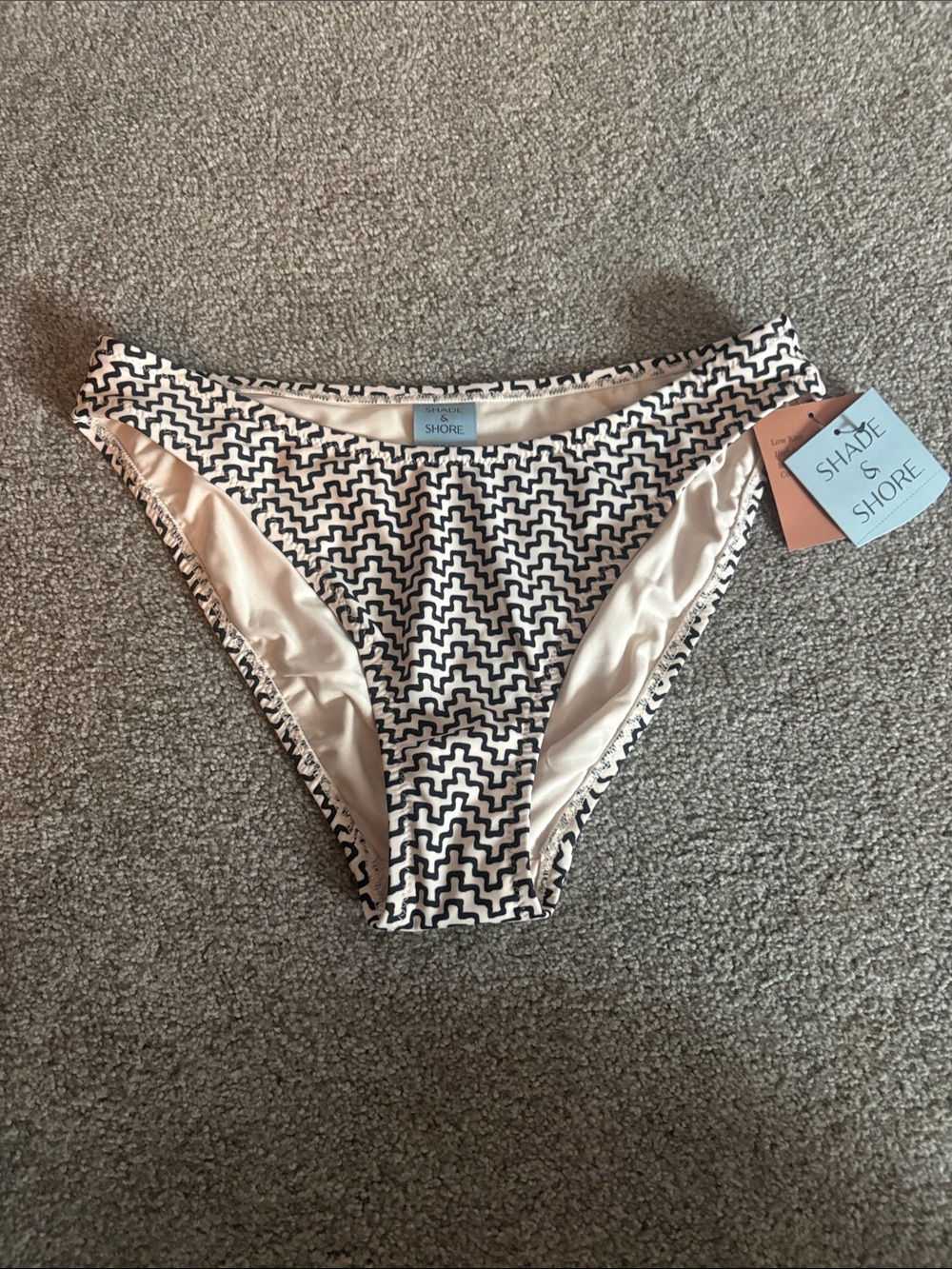Shade & Shore Black and Cream Geometric Bikini Bottom